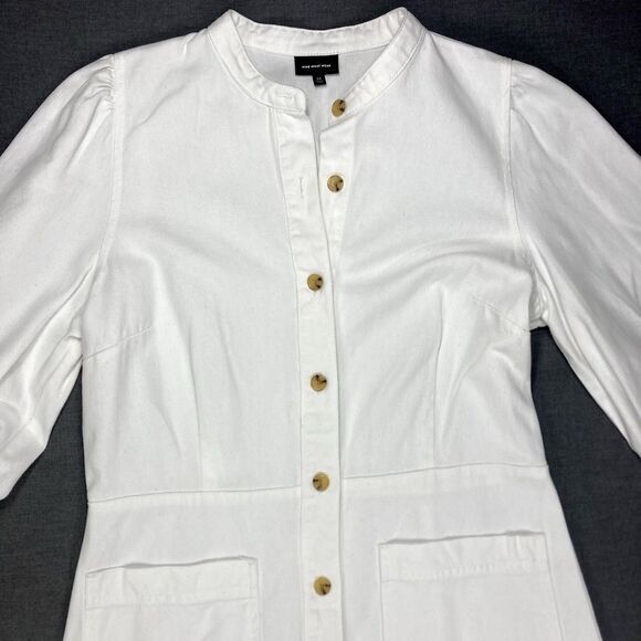 Who What Wear Denim Dress Women M White Classic Puffer Sleeve Sophisticated Chic - Picture 3 of 16
